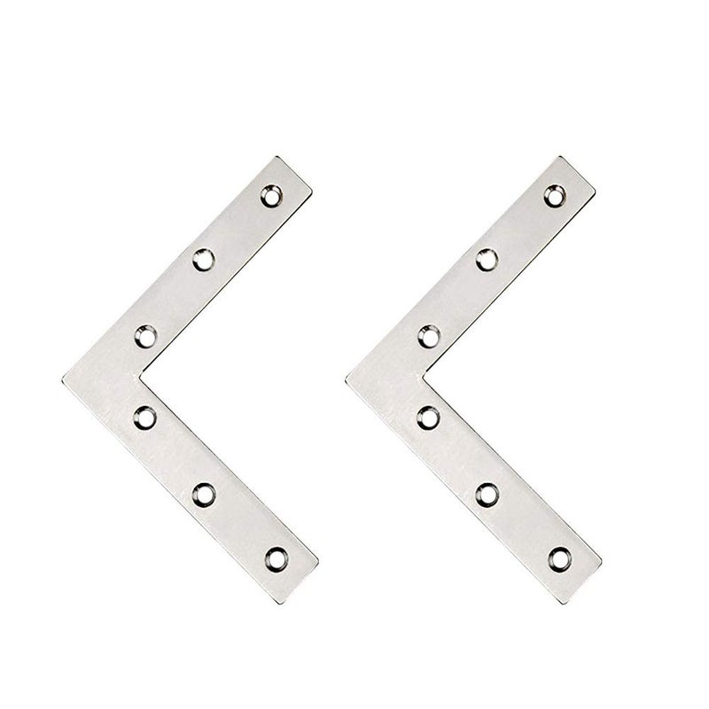 Tiberham Flat L Shaped Corner Bracket, Tiberham 2Pcs 120 x 120 mm Stainless Steel Right Angle Corner Brace Repair Plate, Heavy Duty Furniture Fastener Joint Corner Connector for Wood Shelf Cabinet Table Chair - Image 1